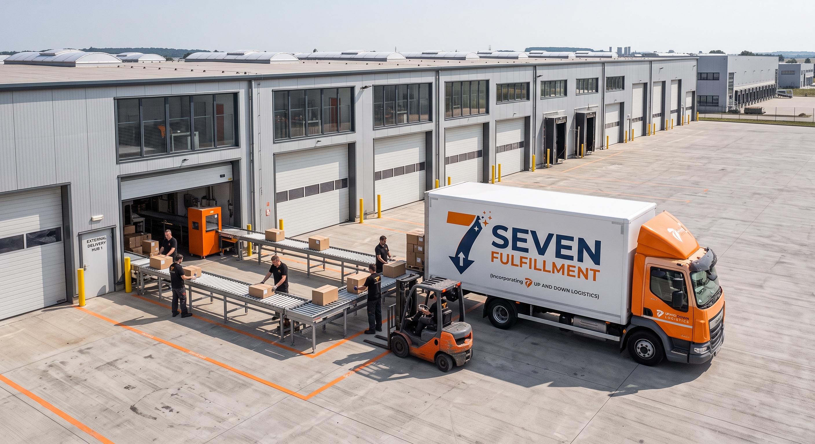 Seven Fulfillment truck loading outside the warehouse